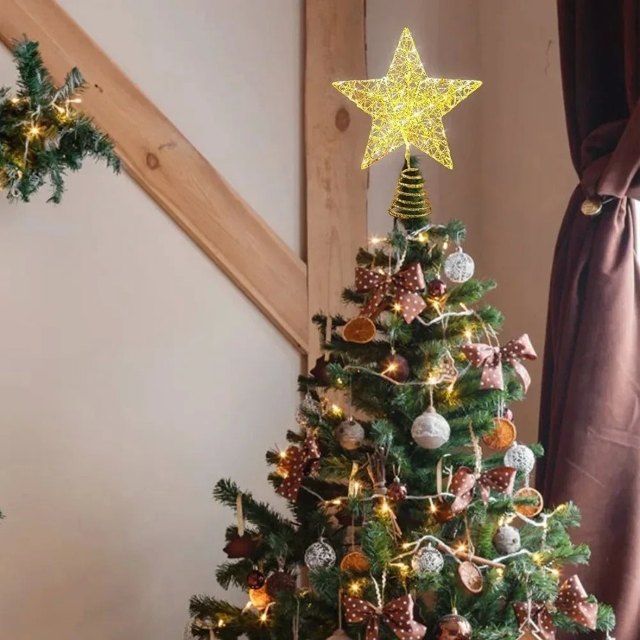 Adorno de hierro brillante para árbol de Navidad, estrella con luces L