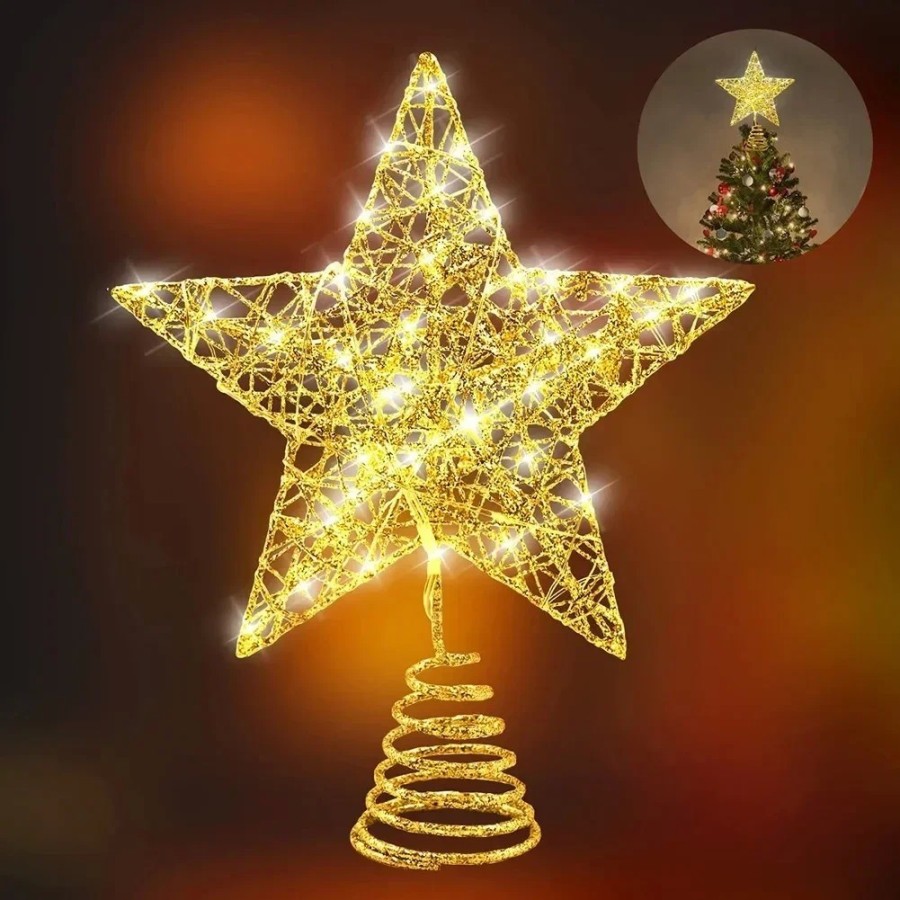 Adorno de hierro brillante para árbol de Navidad, estrella con luces L