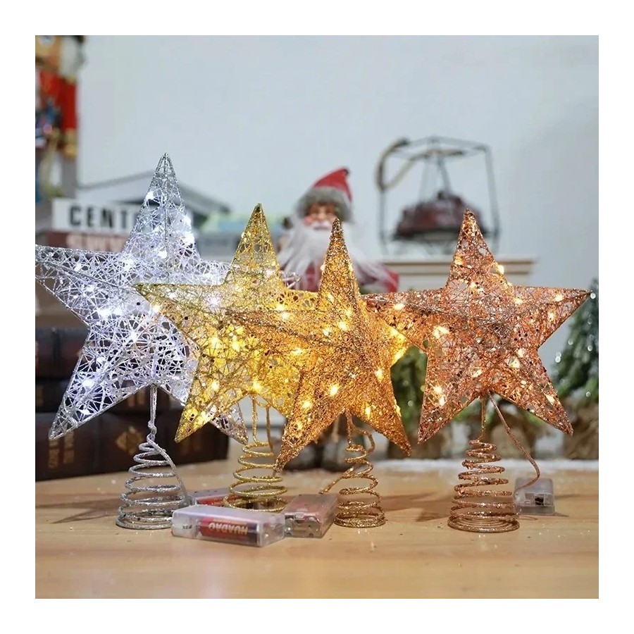 Adorno de hierro brillante para árbol de Navidad, estrella con luces L