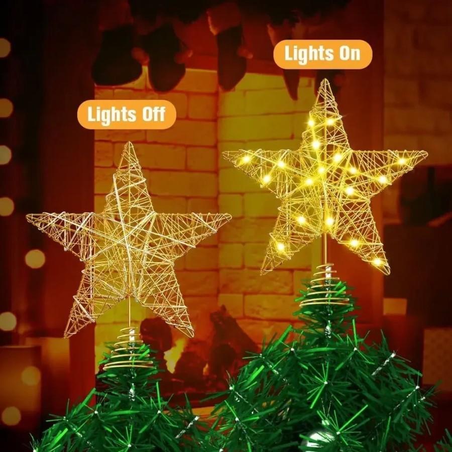 Adorno de hierro brillante para árbol de Navidad, estrella con luces L