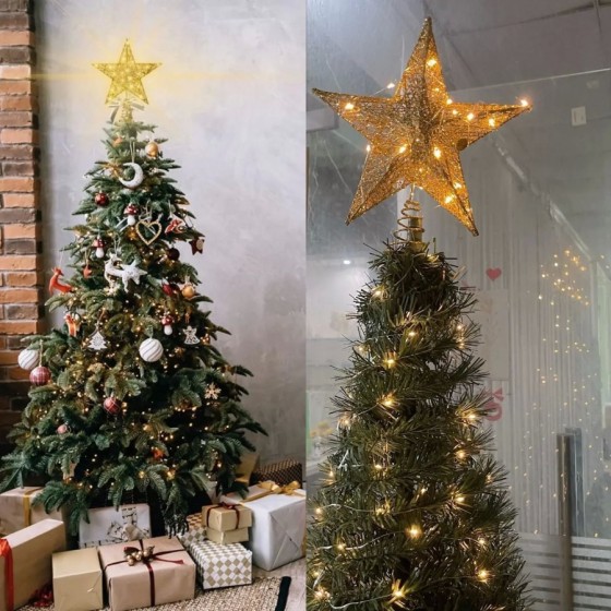 Adorno de hierro brillante para árbol de Navidad, estrella con luces L