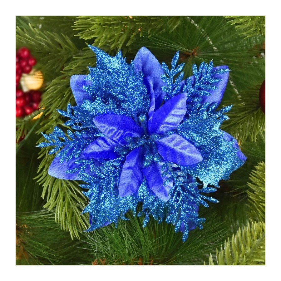 Flores de Navidad artificiales con purpurina, adornos de árbol de Navi