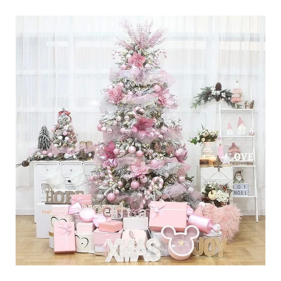 Flores artificiales con purpurina para decoración de árbol de Navidad,