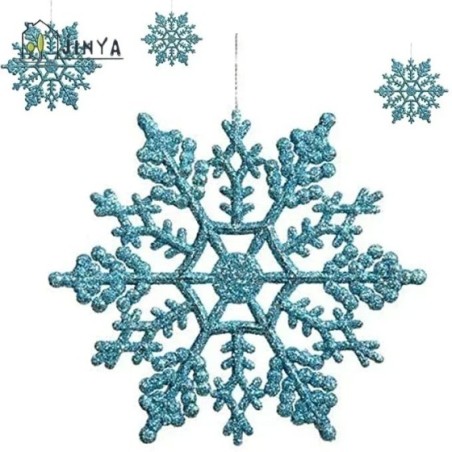 Paquete de 24/12/6 piezas de copos de nieve para decoración de árbol de Navidad, copos de nieve azules con polvo brillante, deco