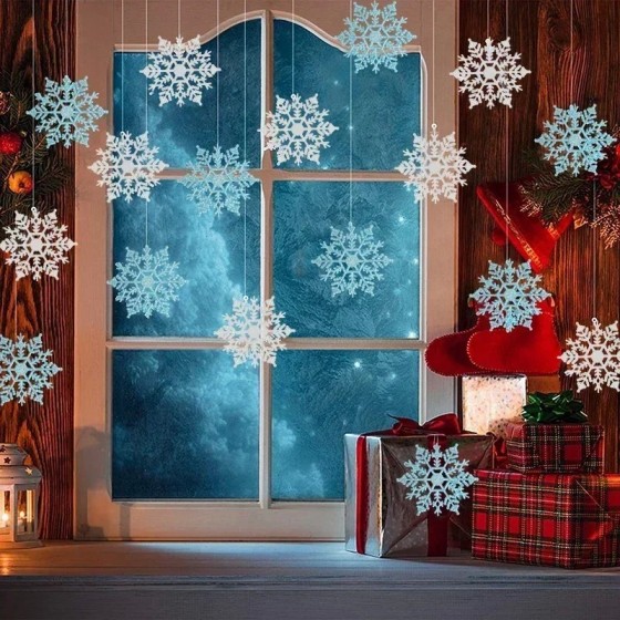 Paquete de 24/12/6 piezas de copos de nieve para decoración de árbol d