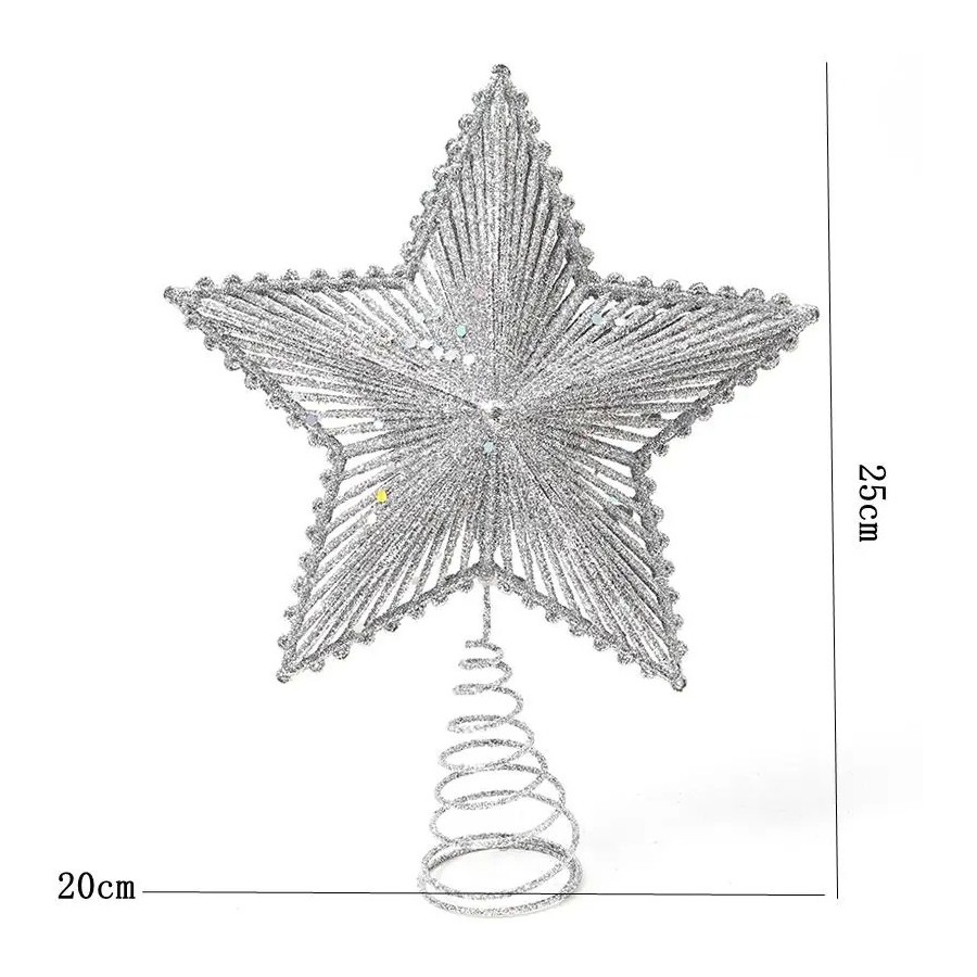 Adorno de estrella de hierro con purpurina roja para árbol de Navidad,