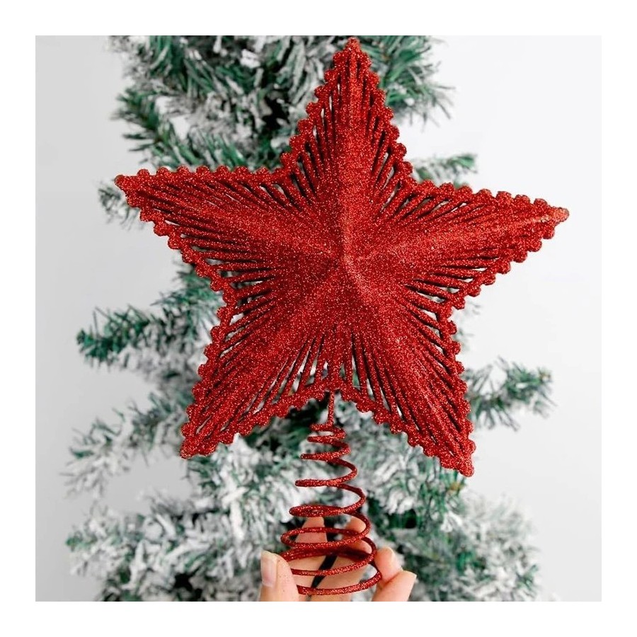 Adorno de estrella de hierro con purpurina roja para árbol de Navidad,