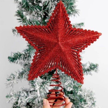 Adorno de estrella de hierro con purpurina roja para árbol de Navidad, adornos para el hogar, Año Nuevo, 25cm, 2025