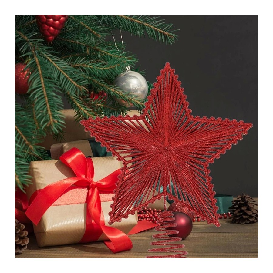 Adorno de estrella de hierro con purpurina roja para árbol de Navidad,