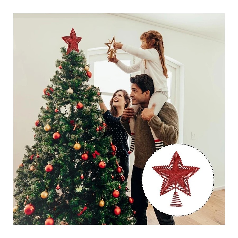 Adorno de estrella de hierro con purpurina roja para árbol de Navidad,
