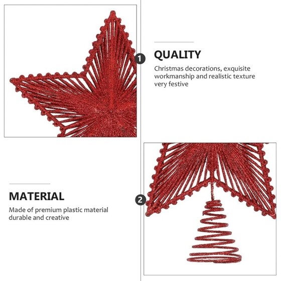 Adorno de estrella de hierro con purpurina roja para árbol de Navidad,