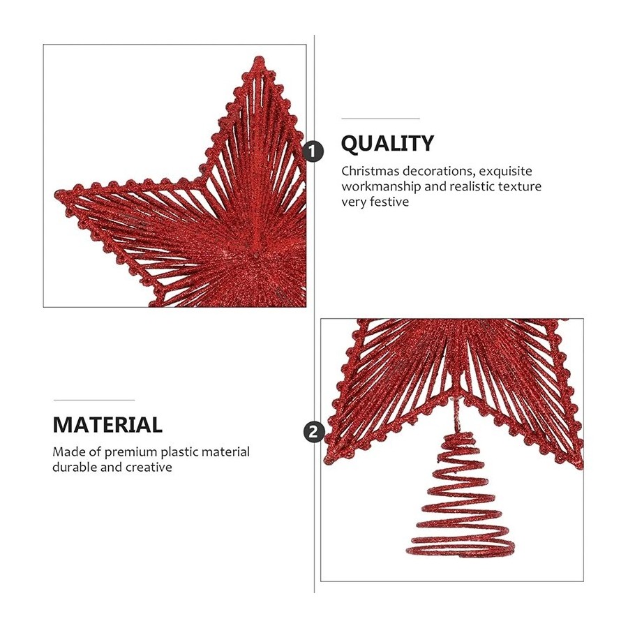 Adorno de estrella de hierro con purpurina roja para árbol de Navidad,
