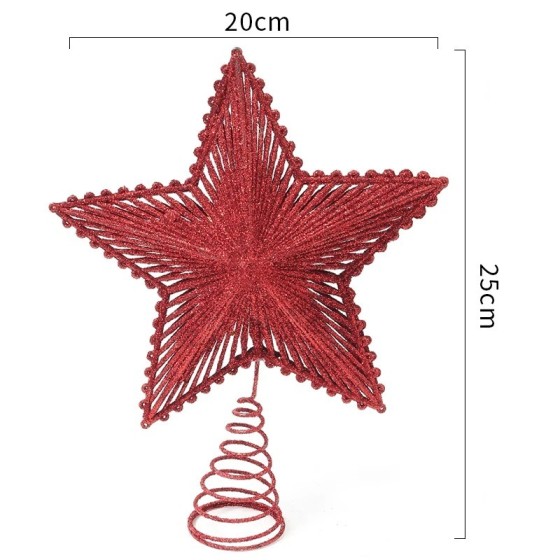 Adorno de estrella de hierro con purpurina roja para árbol de Navidad,