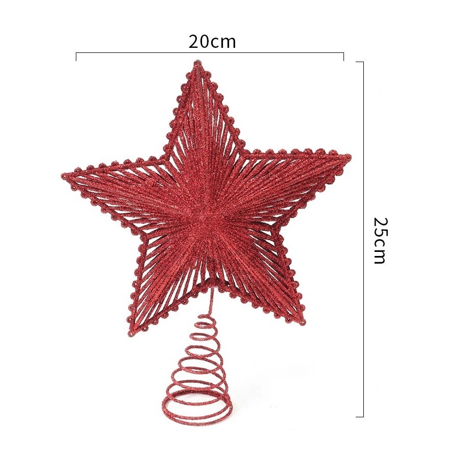 Adorno de estrella de hierro con purpurina roja para árbol de Navidad,