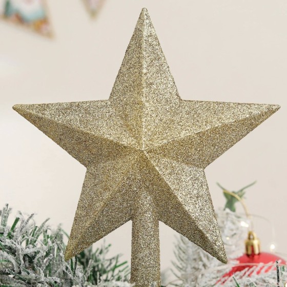 Decoración de estrella de cinco puntas con purpurina, parte superior d