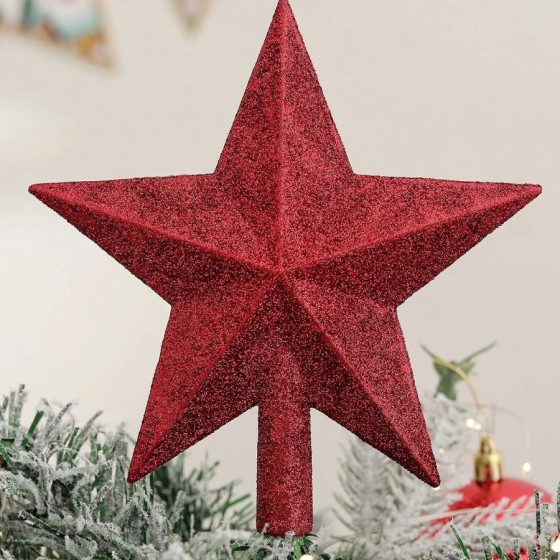 Decoración de estrella de cinco puntas con purpurina, parte superior d