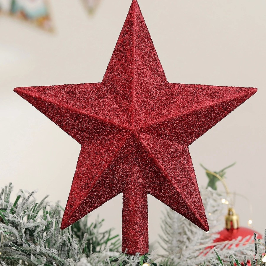 Decoración de estrella de cinco puntas con purpurina, parte superior d