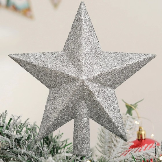 Decoración de estrella de cinco puntas con purpurina, parte superior d