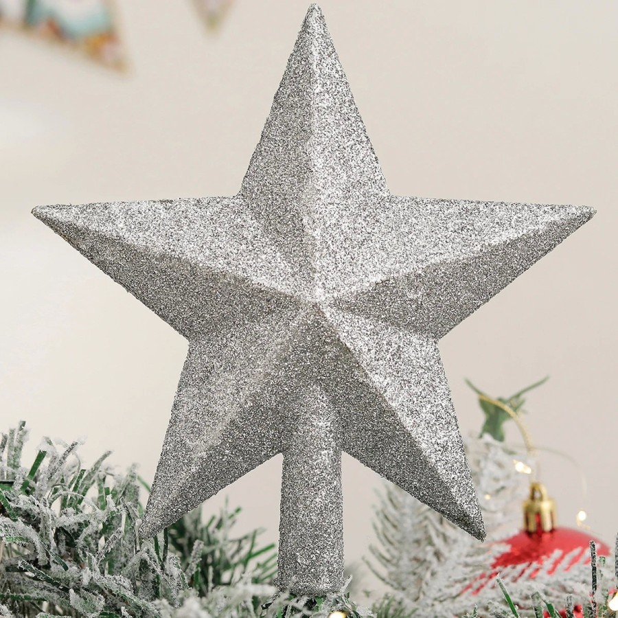 Decoración de estrella de cinco puntas con purpurina, parte superior d