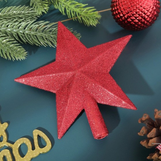 Decoración de estrella de cinco puntas con purpurina, parte superior d