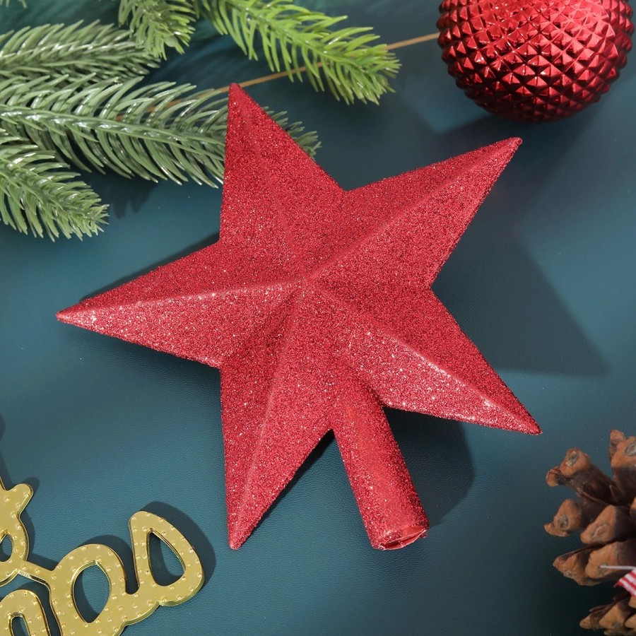 Decoración de estrella de cinco puntas con purpurina, parte superior d