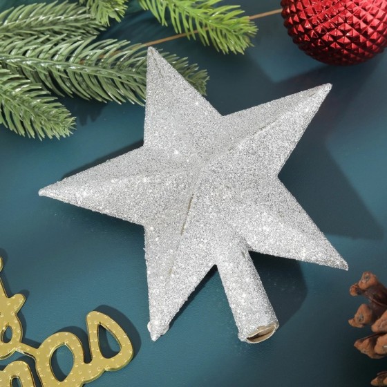 Decoración de estrella de cinco puntas con purpurina, parte superior d