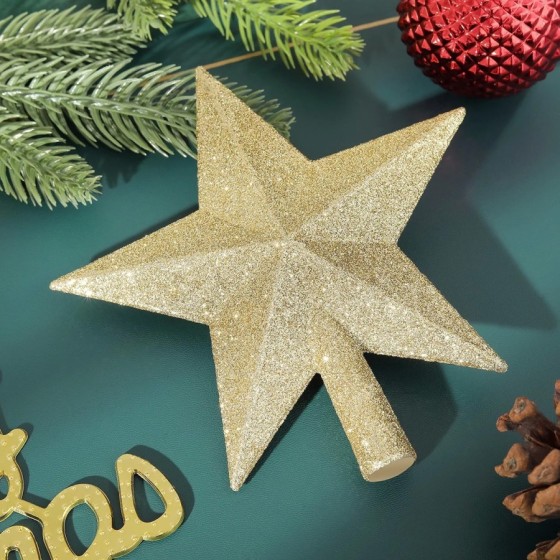 Decoración de estrella de cinco puntas con purpurina, parte superior d