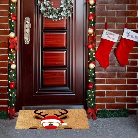 Felpudo de decoración navideña, alfombra de alce de gnomos de Feliz Na
