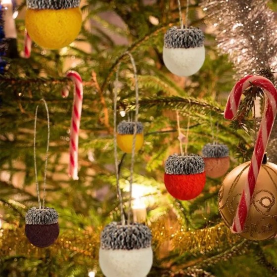 Decoración colgante navideña, adornos de bellota de fieltro, bolas de 