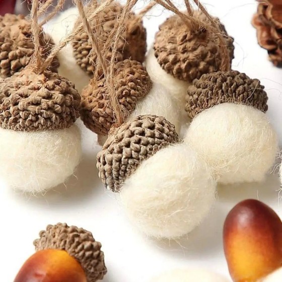 Decoración colgante navideña, adornos de bellota de fieltro, bolas de 