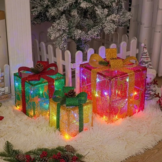 Nueva caja de regalo de Navidad con cadena de luces LED, luz cálida, a