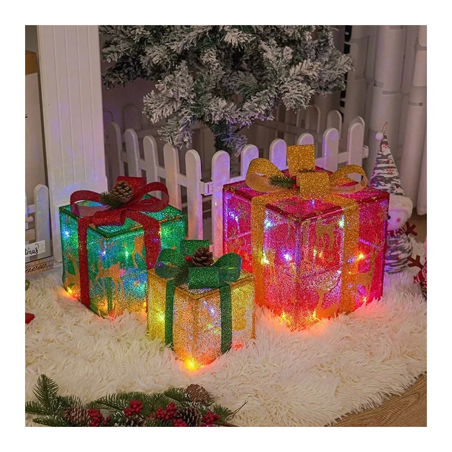 Nueva caja de regalo de Navidad con cadena de luces LED, luz cálida, a