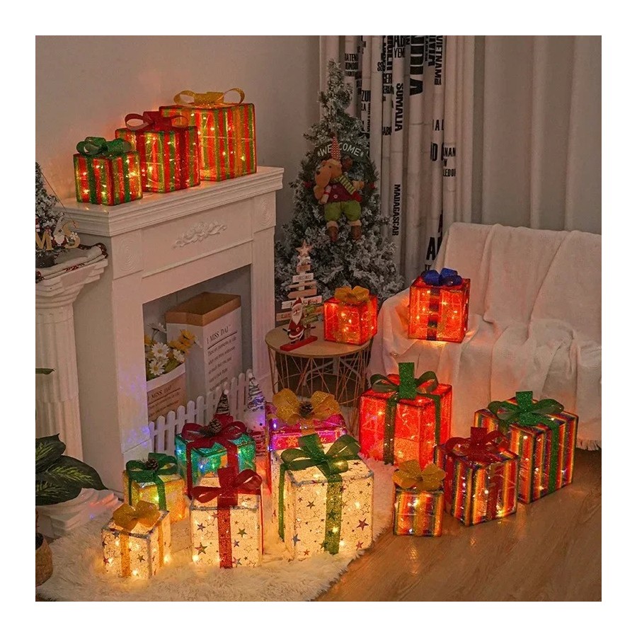 Nueva caja de regalo de Navidad con cadena de luces LED, luz cálida, a