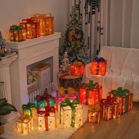 Nueva caja de regalo de Navidad con cadena de luces LED, luz cálida, accesorios navideños para vacaciones, decoración de habitac