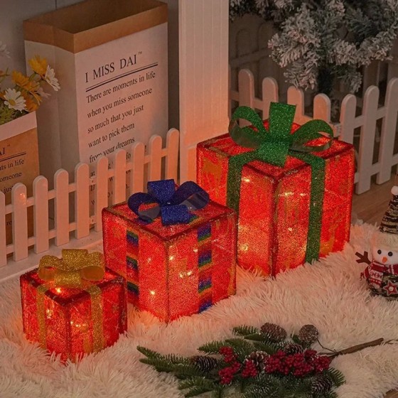 Nueva caja de regalo de Navidad con cadena de luces LED, luz cálida, a