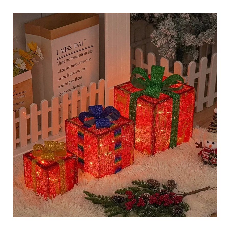 Nueva caja de regalo de Navidad con cadena de luces LED, luz cálida, a