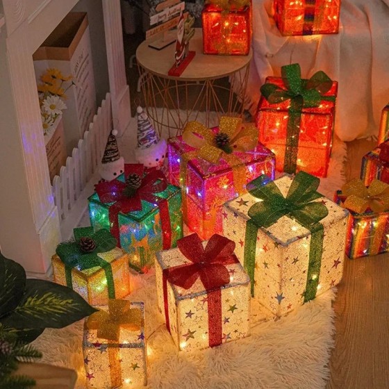 Nueva caja de regalo de Navidad con cadena de luces LED, luz cálida, a