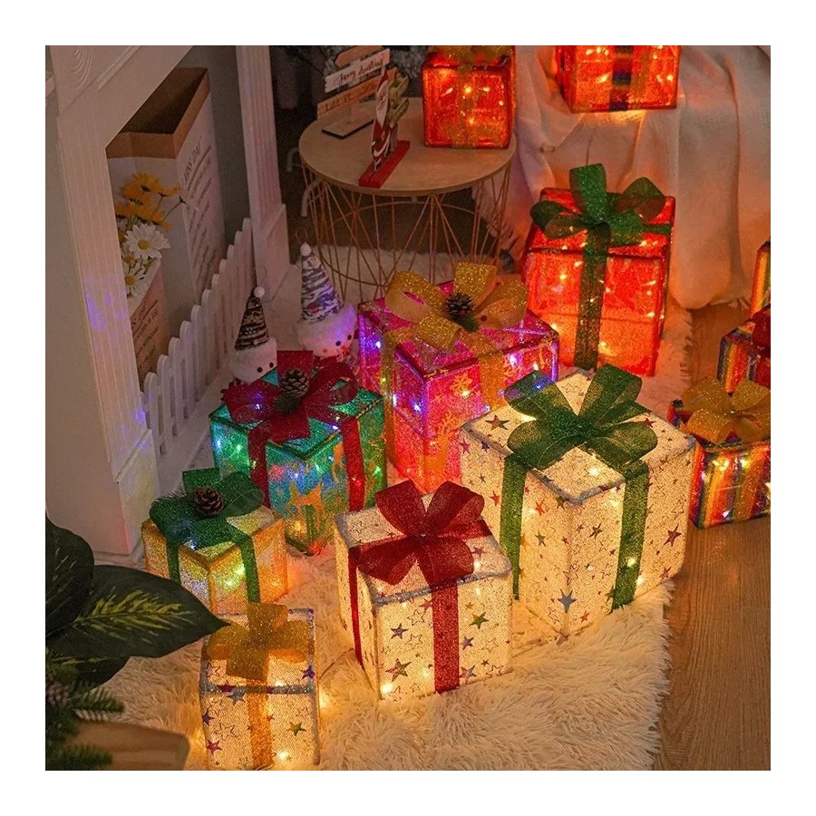 Nueva caja de regalo de Navidad con cadena de luces LED, luz cálida, a