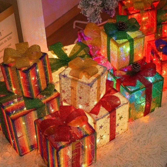 Nueva caja de regalo de Navidad con cadena de luces LED, luz cálida, a