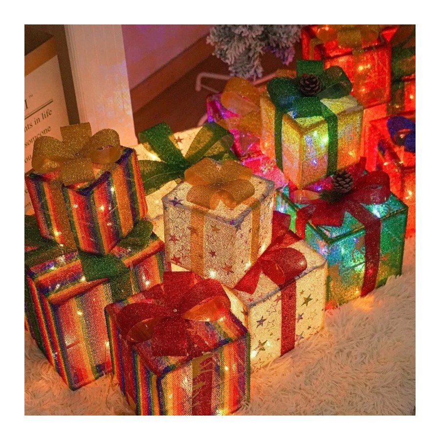 Nueva caja de regalo de Navidad con cadena de luces LED, luz cálida, a
