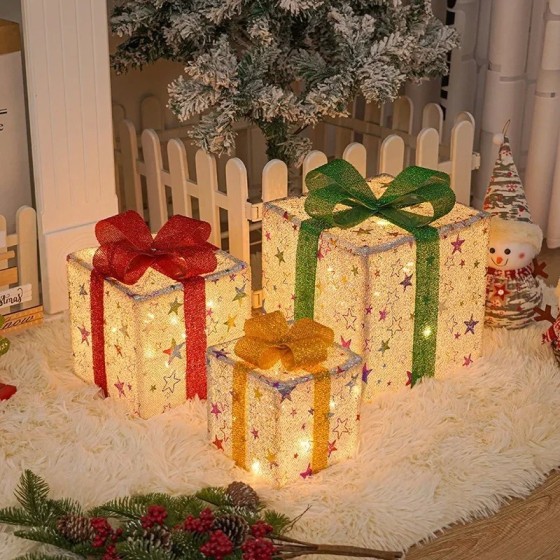 Nueva caja de regalo de Navidad con cadena de luces LED, luz cálida, a