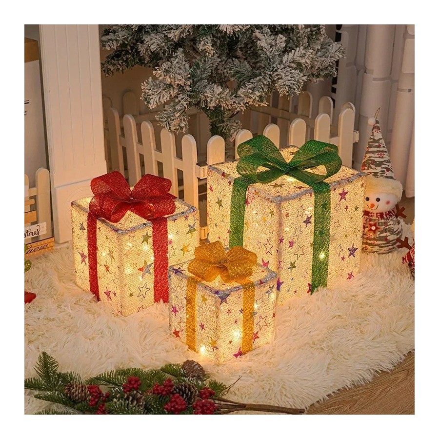 Nueva caja de regalo de Navidad con cadena de luces LED, luz cálida, a