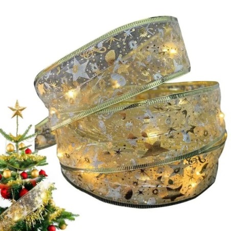 Guirnalda de luces para decoración de árboles de Navidad, cinta de luces de hadas con 2 modos, funciona con pilas, 16,4 pulgadas