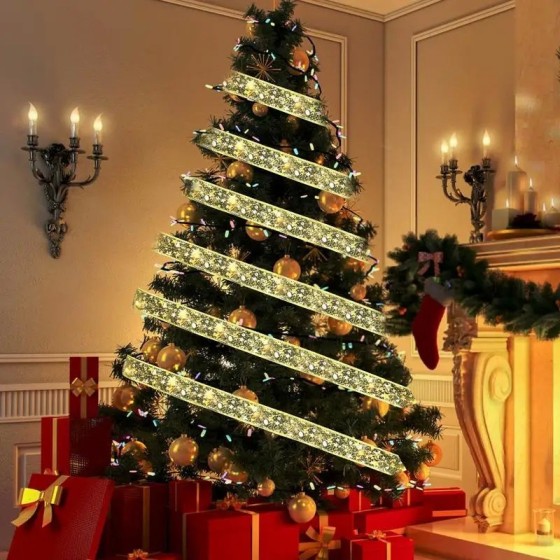Guirnalda de luces para decoración de árboles de Navidad, cinta de luc