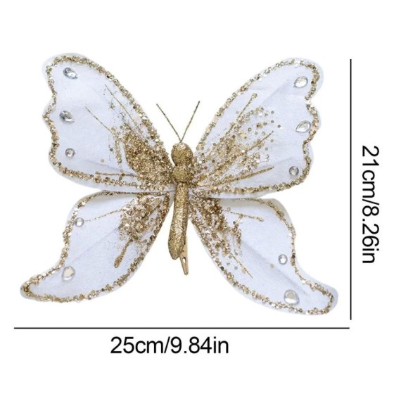 Adornos de mariposa para árbol de Navidad, adorno de mariposa de tela,