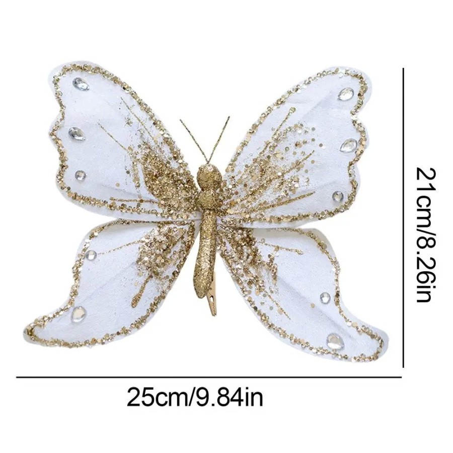 Adornos de mariposa para árbol de Navidad, adorno de mariposa de tela,