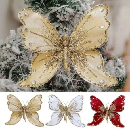 Adornos de mariposa para árbol de Navidad, adorno de mariposa de tela, decoración de árbol de Navidad, accesorios de ramo de flo
