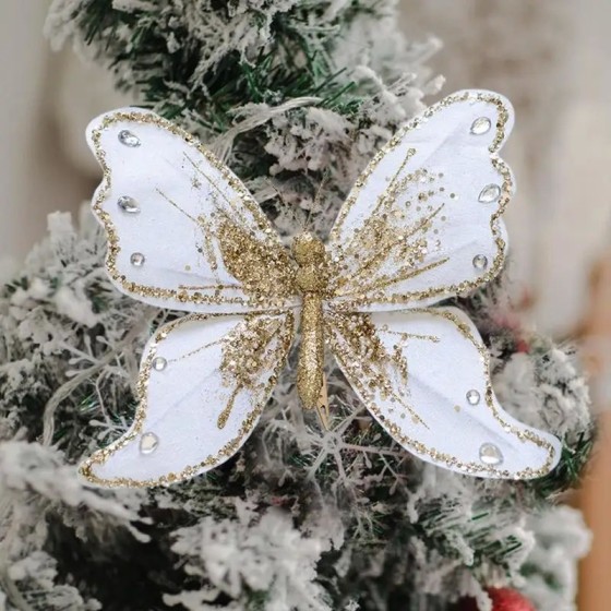 Adornos de mariposa para árbol de Navidad, adorno de mariposa de tela,