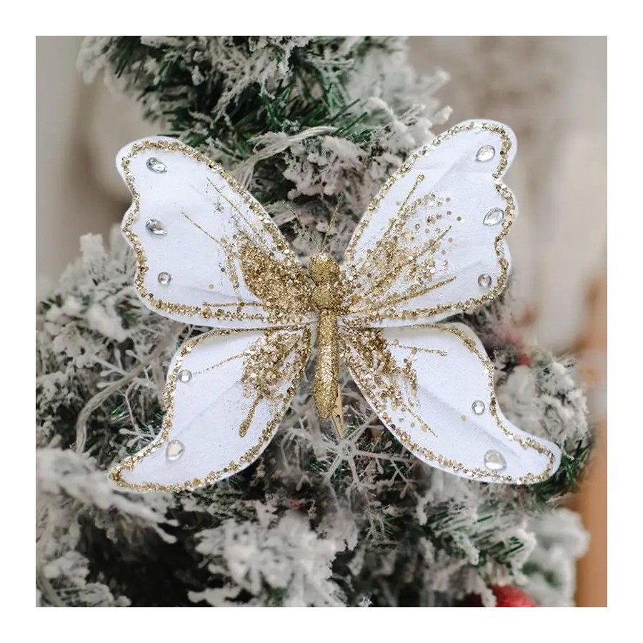 Adornos de mariposa para árbol de Navidad, adorno de mariposa de tela,