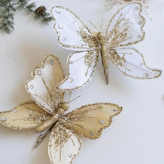 Adornos de mariposa para árbol de Navidad, adorno de mariposa de tela,